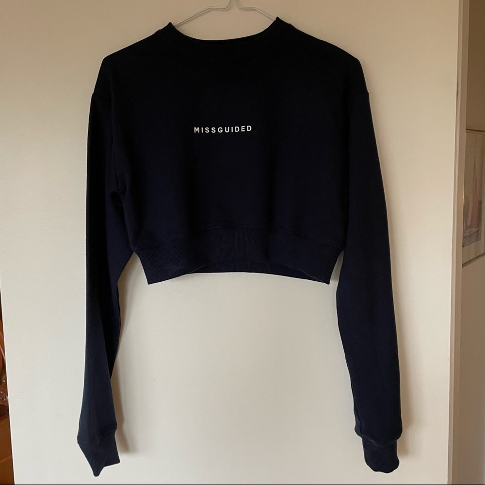 Missguided navy blue cropped crewneck sweatshirt size 0 US small